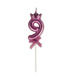 Lumanare Cifra 9, Embo, Model Coroana cu Fundita, Pentru Tort, 6 x 2.5 cm Mov