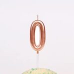 Lumanare de Tort, Embo, Model Cifra 0, Party, 4.5 x 2.5 cm, din Parafina, Rose Gold - imagine 5