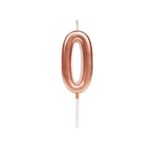 Lumanare de Tort, Embo, Model Cifra 0, Party, 4.5 x 2.5 cm, din Parafina, Rose Gold