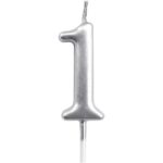 Lumanare de Tort, Embo, Model Cifra 1, Party, 4.5 x 2.5 cm, din Parafina, Argintiu