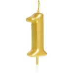 Lumanare de Tort, Embo, Model Cifra 1, Party, 4.5 x 2.5 cm, din Parafina, Auriu