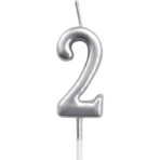 Lumanare de Tort, Embo, Model Cifra 2, Party, 4.5 x 2.5 cm, din Parafina, Argintiu