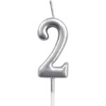 Lumanare de Tort, Embo, Model Cifra 2, Party, 4.5 x 2.5 cm, din Parafina, Argintiu