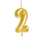 Lumanare de Tort, Embo, Model Cifra 2, Party, 4.5 x 2.5 cm, din Parafina, Auriu