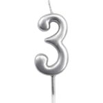 Lumanare de Tort, Embo, Model Cifra 3, Party, 4.5 x 2.5 cm, din Parafina, Argintiu