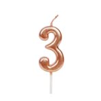 Lumanare de Tort, Embo, Model Cifra 3, Party, 4.5 x 2.5 cm, din Parafina, Rose Gold
