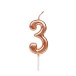 Lumanare de Tort, Embo, Model Cifra 3, Party, 4.5 x 2.5 cm, din Parafina, Rose Gold