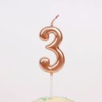 Lumanare de Tort, Embo, Model Cifra 3, Party, 4.5 x 2.5 cm, din Parafina, Rose Gold - imagine 4