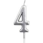 Lumanare de Tort, Embo, Model Cifra 4, Party, 4.5 x 2.5 cm, din Parafina, Argintiu