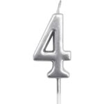 Lumanare de Tort, Embo, Model Cifra 4, Party, 4.5 x 2.5 cm, din Parafina, Argintiu