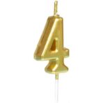 Lumanare de Tort, Embo, Model Cifra 4, Party, 4.5 x 2.5 cm, din Parafina, Auriu