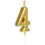 Lumanare de Tort, Embo, Model Cifra 4, Party, 4.5 x 2.5 cm, din Parafina, Auriu