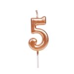 Lumanare de Tort, Embo, Model Cifra 5, Party, 4.5 x 2.5 cm, din Parafina, Rose Gold