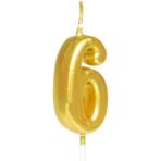 Lumanare de Tort, Embo, Model Cifra 6, Party, 4.5 x 2.5 cm, din Parafina, Auriu