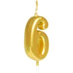 Lumanare de Tort, Embo, Model Cifra 6, Party, 4.5 x 2.5 cm, din Parafina, Auriu