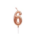Lumanare de Tort, Embo, Model Cifra 6, Party, 4.5 x 2.5 cm, din Parafina, Rose Gold