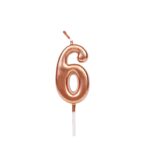 Lumanare de Tort, Embo, Model Cifra 6, Party, 4.5 x 2.5 cm, din Parafina, Rose Gold