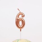 Lumanare de Tort, Embo, Model Cifra 6, Party, 4.5 x 2.5 cm, din Parafina, Rose Gold - imagine 5