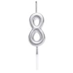 Lumanare de Tort, Embo, Model Cifra 8, Party, 4.5 x 2.5 cm, din Parafina, Argintiu