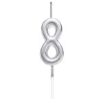 Lumanare de Tort, Embo, Model Cifra 8, Party, 4.5 x 2.5 cm, din Parafina, Argintiu