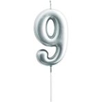 Lumanare de Tort, Embo, Model Cifra 9, Party, 4.5 x 2.5 cm, din Parafina, Argintiu