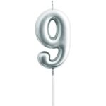 Lumanare de Tort, Embo, Model Cifra 9, Party, 4.5 x 2.5 cm, din Parafina, Argintiu