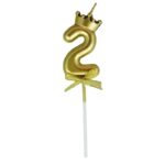 Lumanare pentru Tort Cifra 2, Model Coroana, Gold, Embo, Party