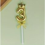 Lumanare pentru Tort Cifra 3, Model Coroana, Gold, Embo, Party - imagine 11