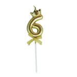 Lumanare pentru Tort Cifra 6, Model Coroana, Gold, Embo, Party