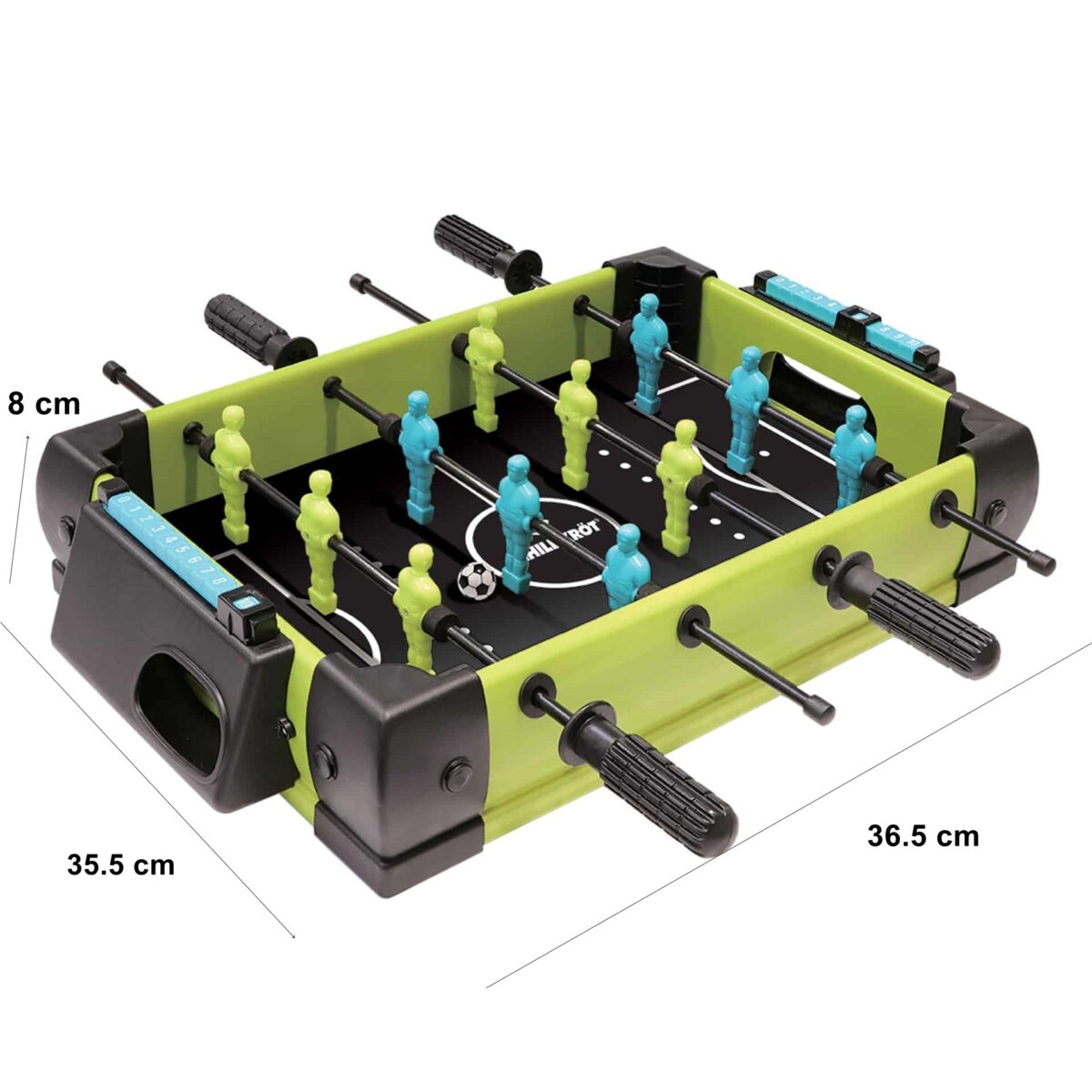 Masa de fotbal cu teren si 12 jucatori Embo, 4 manere, cu Tablou Scor, din Metal si ABS, 36.5 x 35.5 x 8 cm, Design Multicolor, pentru copii/adulti, verde - imagine 2