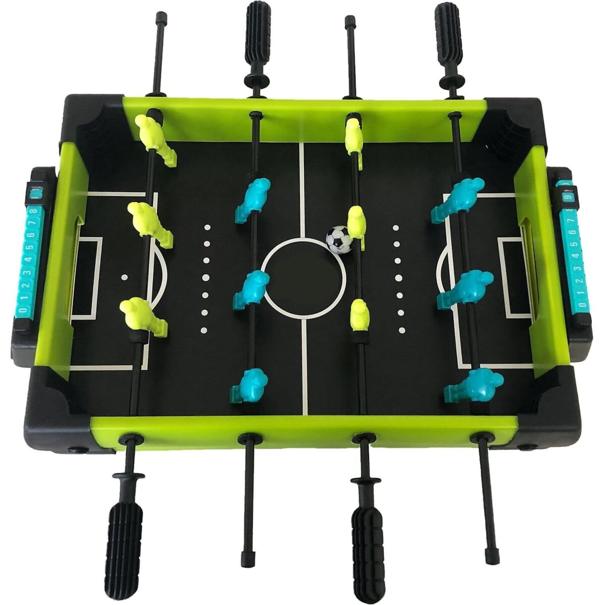 Masa de fotbal cu teren si 12 jucatori Embo, 4 manere, cu Tablou Scor, din Metal si ABS, 36.5 x 35.5 x 8 cm, Design Multicolor, pentru copii/adulti, verde - imagine 3