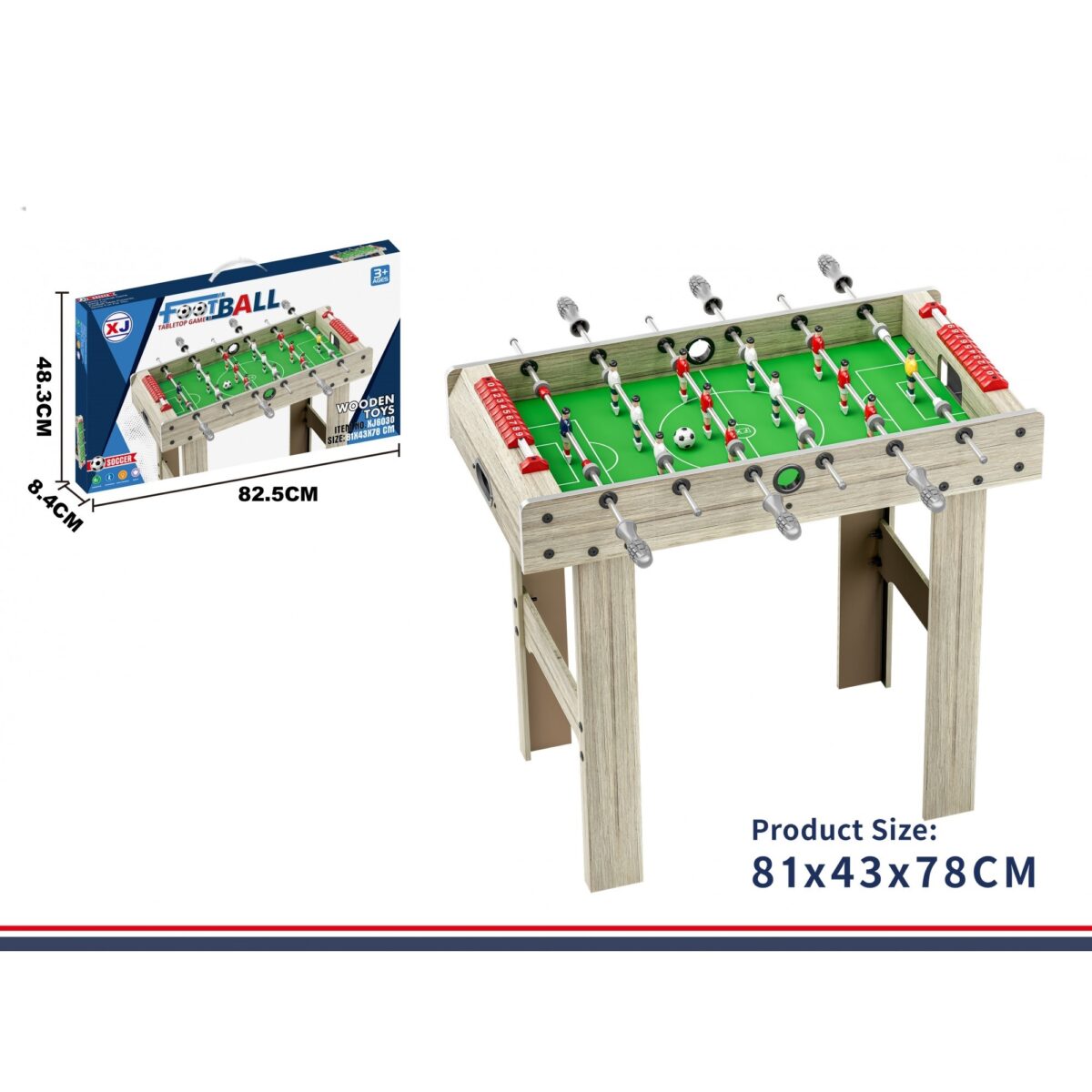 Masa de Fotbal cu Teren si 18 Jucatori Embo, 6 Manere, cu Tablou pentru Scor, din Metal, Lemn si ABS, 81 x 43 x 78 cm, cu Picioare, pentru copii/adulti, Gri - imagine 2