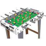 Masa de fotbal cu teren si 18 jucatori Embo, 6 manere, cu Tablou Scor, din Metal, Lemn si ABS, 69 x 36.5 x 23 cm, cu Picioare, Design Multicolor, pentru copii/adulti