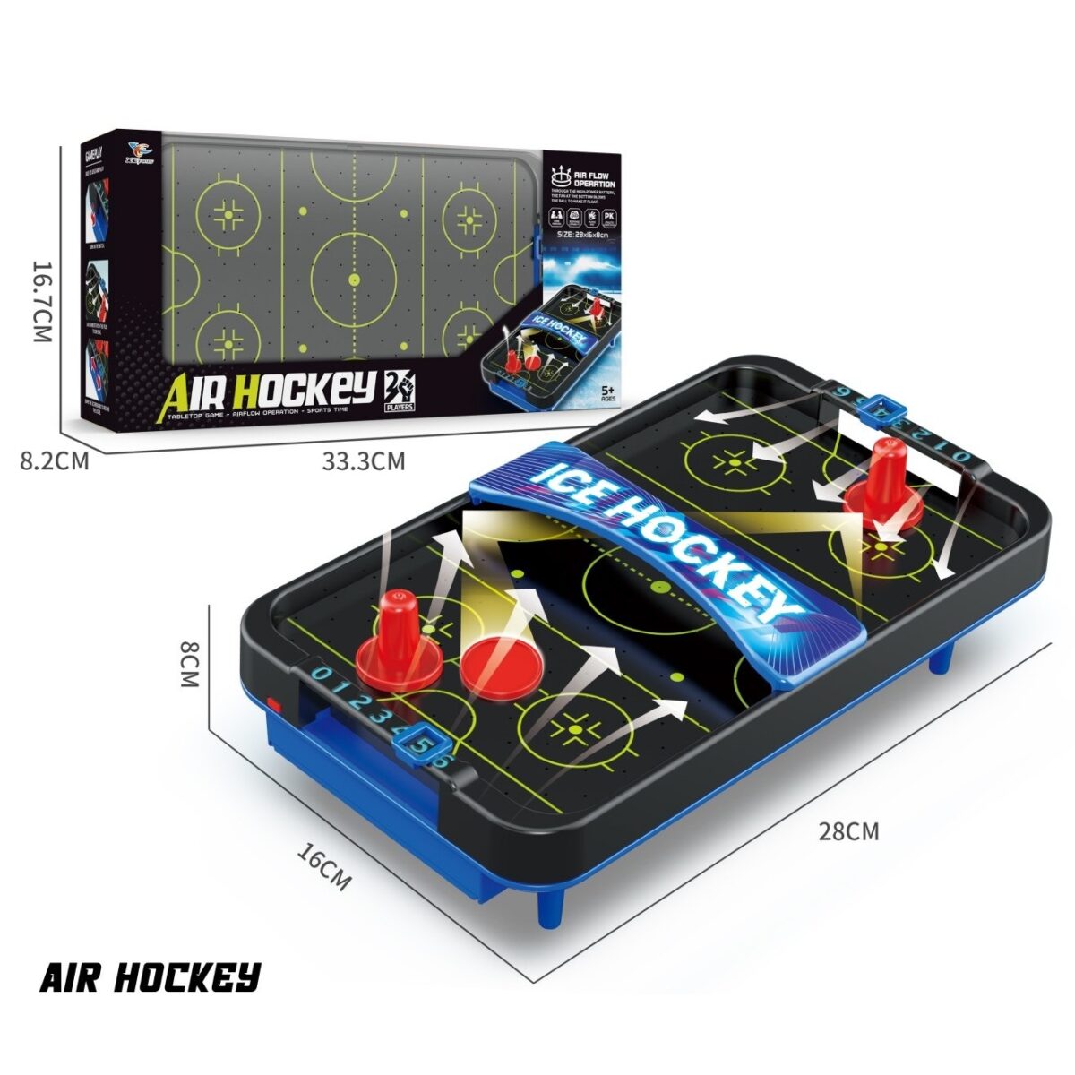 Masa Ice Hockey, Embo, cu Tabela de Scor, 2 Pucuri, din ABS, pentru Adulti/Copii +5 Ani, 28 x 8 x 16 cm, Negru - imagine 2