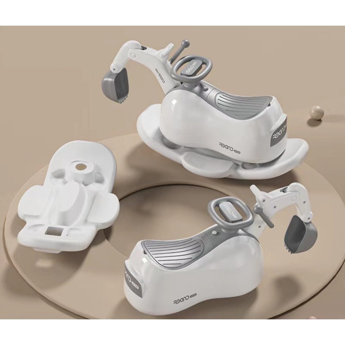 Masina 3 in 1, Embo, 1-3 Ani, Tip Excavator/Balansoar/Masina Yo Yo, din Plastic, 4 Roti Silentioase, 71.5 x 34 x 39 cm, Alb - imagine 4