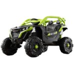 Masina Electrica pentru Copii, Embo, Tip Buggy/UTV Off-Road Dual Drive, Conectare Bluetooth, Telecomanda, Lumina Intermitenta si Muzica, Baterie 380*2, 6V 7Ah, 97 x 62 x 58 cm, Verde Negru