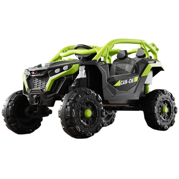 Masina Electrica pentru Copii, Embo, Tip Buggy/UTV Off-Road Dual Drive, Conectare Bluetooth, Telecomanda, Lumina Intermitenta si Muzica, Baterie 380*2, 6V 7Ah, 97 x 62 x 58 cm, Verde Negru