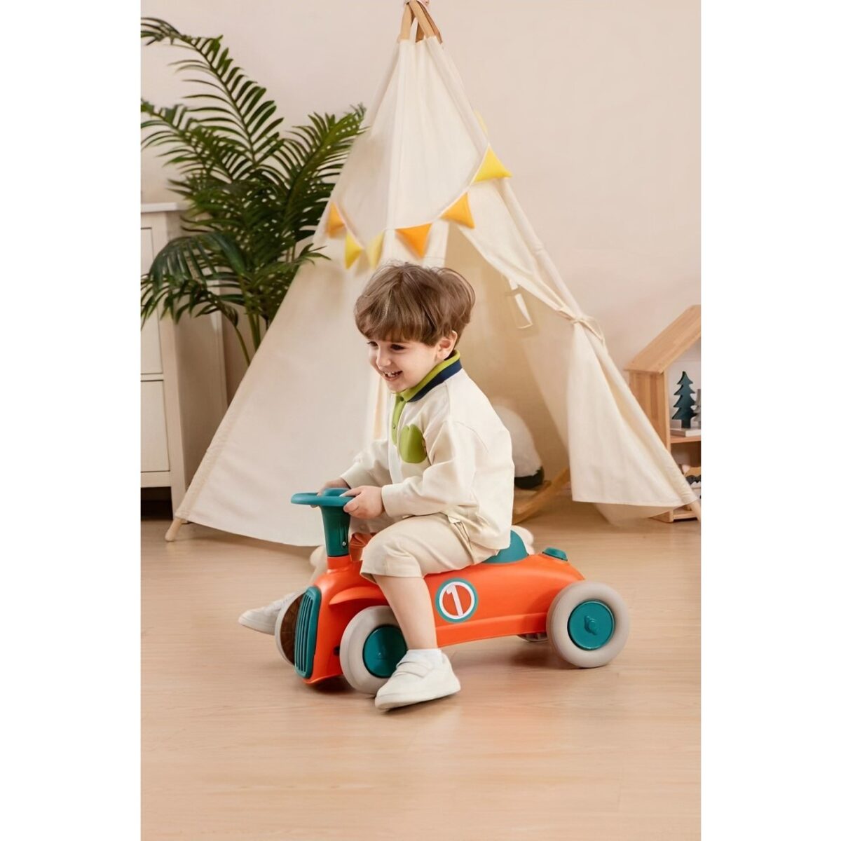 Masinuta Ride-On Embo, cu Sistem Anti-Rasturnare, Claxon pe Volan, 1-6 Ani, 60 x 28 x 34 cm, Rosu-Albastru - imagine 4