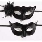 Set 2 Masti de Cuplu, Embo, pentru Carnaval, Bal Mascat, Marime Universala, Model Floare Laterala si Margele, Model Clasic Fluture, Negru