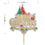 Set Toppere pentru Tort si Prajituri, Embo, Tematica Craciun, Model Mare Scris Merry Christmas 15.5x14.3 cm, 6 Toppere Mici Modele Variate 5x5 cm, Multicolor - imagine 2