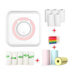 Mini Imprimanta Foto Portabila, Embo, 5 Role de Hartie Termica, 5 Role Autocolante, 3 Role Colorate, Pixuri, Incarcare USB, Model Pisica, Alb Roz - imagine 4