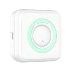 Mini Imprimanta Foto Portabila, Embo, 5 Role de Hartie Termica, 5 Role Autocolante, 3 Role Colorate, Pixuri, Incarcare USB, Model Pisica, Alb Verde