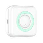 Mini Imprimanta Foto Portabila, Embo, 5 Role de Hartie Termica, 5 Role Autocolante, 3 Role Colorate, Pixuri, Incarcare USB, Model Pisica, Alb Verde