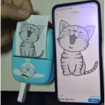 Mini Imprimanta Foto Portabila, Embo, Incarcare USB, Bluetooth, Model Pisica, Print Alb-Negru, Albastru - imagine 2