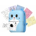 Mini Imprimanta Foto Portabila, Embo, Incarcare USB, Bluetooth, Model Pisicuta, Print Alb-Negru, Albastru - imagine 3