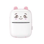 Mini Imprimanta Foto Portabila, Embo, Incarcare USB, Bluetooth, Model Ursulet, 12 x 9 x 5 cm, Alb Roz