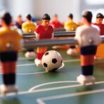 Mini Masa de Fotbal cu Teren si 12 Jucatori Embo, 4 Manere, cu Tablou pentru Scor, din Metal, Lemn si ABS, 34.5 x 23 x 7 cm, pentru copii/adulti - imagine 4