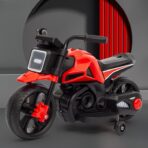 Motocicleta Electrica cu 2 Roti Mari si 2 Roti Ajutatoare, Embo, Acumulator Incarcare, Anti-Rasturnare, Lumini, Muzica, Motor:380, Baterie 6V4.5, 41.5x70x34 cm, 4.5 Kg, 3 Ani+, Rosu Negru - imagine 4