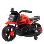 Motocicleta Electrica cu 2 Roti Mari si 2 Roti Ajutatoare, Embo, Acumulator Incarcare, Anti-Rasturnare, Lumini, Muzica, Motor:380, Baterie 6V4.5, 41.5x70x34 cm, 4.5 Kg, 3 Ani+, Rosu Negru