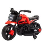 Motocicleta Electrica cu 2 Roti Mari si 2 Roti Ajutatoare, Embo, Acumulator Incarcare, Anti-Rasturnare, Lumini, Muzica, Motor:380, Baterie 6V4.5, 41.5x70x34 cm, 4.5 Kg, 3 Ani+, Rosu Negru